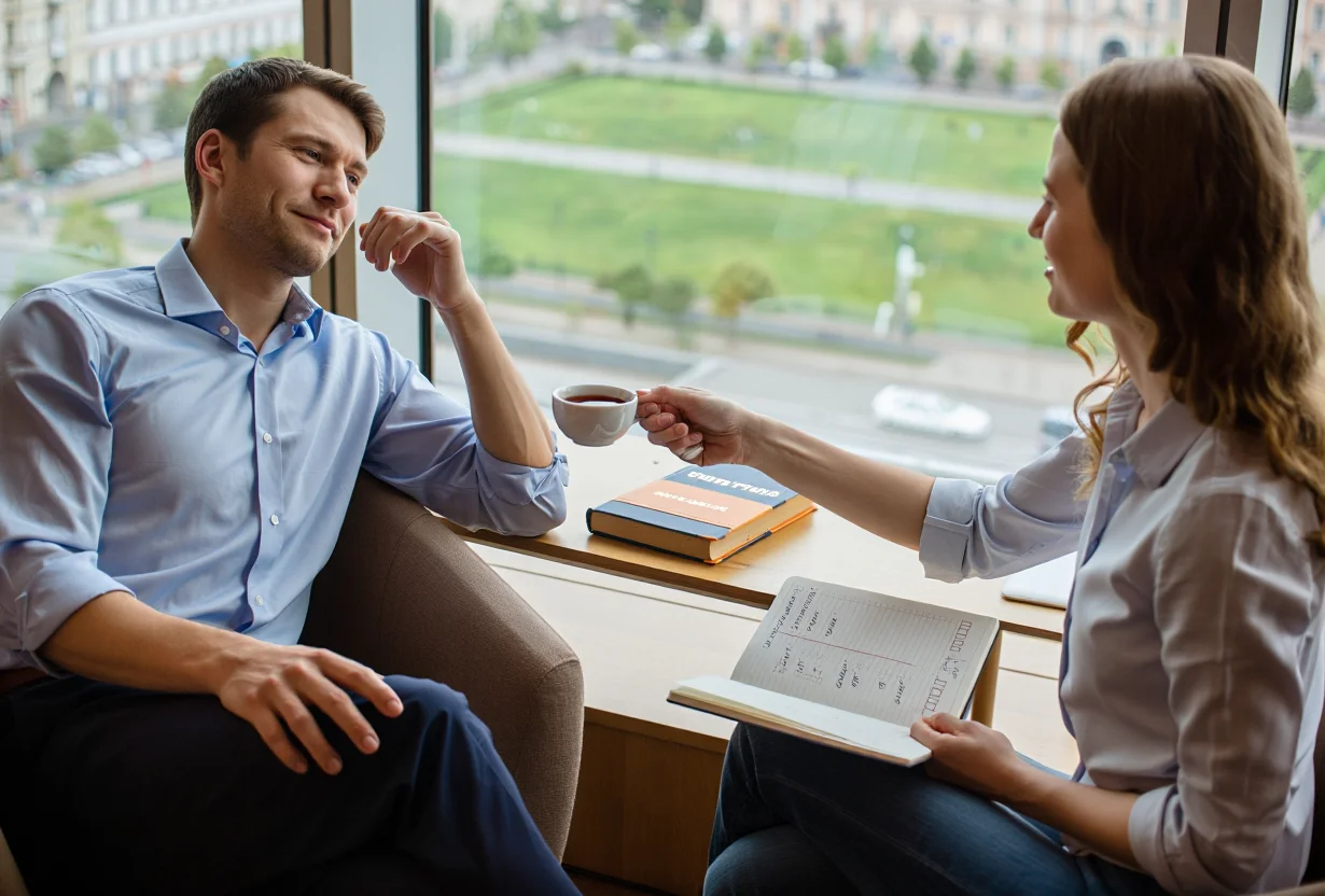 Мужчина сидит с женщиной